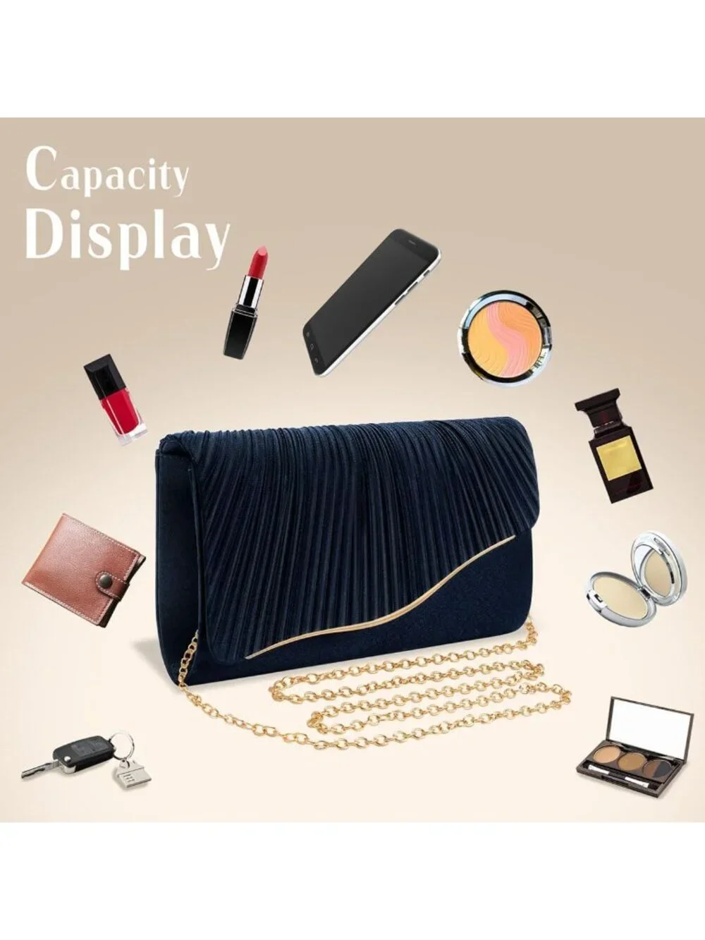 👜 Women's Navy Elegant Satin Formal Purses Evening Cocktail Prom Clutch
